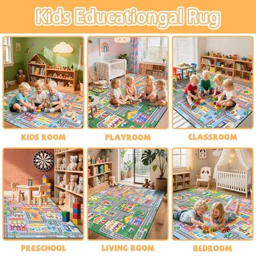IWRJFQWR Car Rug Play Mat for Kids Room, Road Rug for Kids Floor Educational Learning Track Road Rugs Decorate Nursery Toddler Preschool Bedroom Playroom Decor Mat, 2.5 x 4 Feet - Thumbnail 4