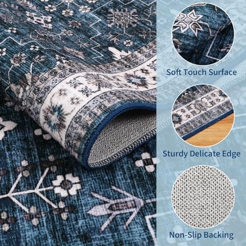 GarveeHome 5x7 Area Rug Vintage Tribal Washable Rugs for Living Room Bedroom, Soft Low Pile Non Slip Accent Floor Mat Oriental Print Throw Rug Indoor Carpet Dining Room Playroom - Thumbnail 4