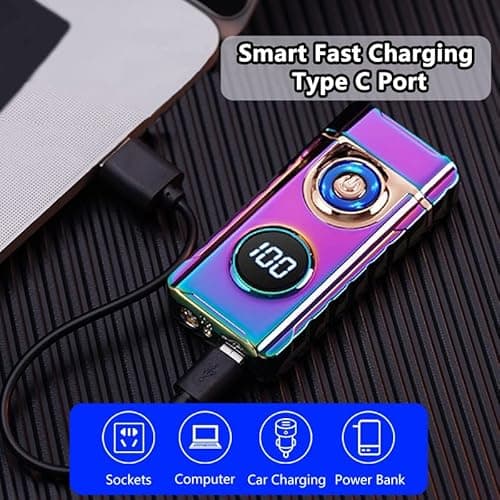 BABOBIU USB C Rechargeable Electric Lighter with Built-in LED Flashlight Windproof Arc Plasma Lighter for Candles Camping Fire BBQ Outdoor Indoor Use Men Fathers Husband (Multi) - Thumbnail 5