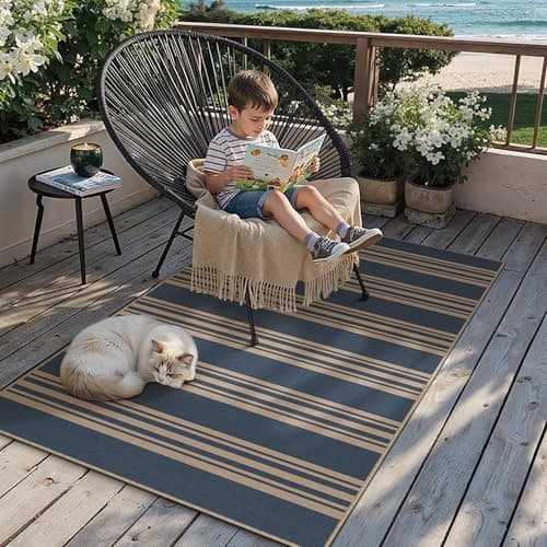 PureCozy Striped Easy Jute Rug 3x5 Blue Entryway Carpet Washable Non Slip Office Door Mat Farmhouse Neutral Non Shedding Small Indoor Outdoor Rug for Bathroom Kitchen Bedroom Living Room - Thumbnail 4