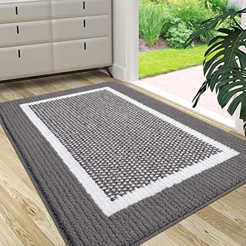 Colorxy Indoor Door Mat, Non-Slip Absorbent Resist Dirt Entrance Mat, Sturdy Low-Profile Inside Floor Carpet Mats, Washable Front Entry Doormats for Entryway, 59''x36'', Grey