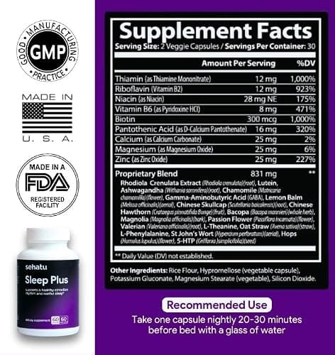SEHATU Sleep Plus Supplement | with Melatonin, GABA, Ashwagandha, 5-HTP | for Men and Women Seeking a Healthy Sleep-Wake Schedule and A Relaxed Mood | 60 Count | 60 Day Supply - Thumbnail 4