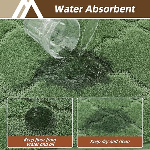 COSY HOMEER Kitchen Rugs 20" x 32" Washable Non Slip Kitchen Mats for Floor Absorbent Kitchen Carpet Soft Rugs for Kitchen,Sink Mat,Entrance,Area Rugs,Green - Thumbnail 5
