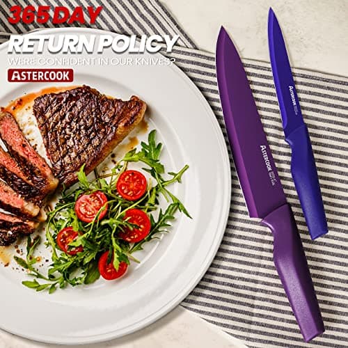 Astercook Knife Set, 12 Pcs Color-Coded Kitchen Knives Set, 6 Color Anti-Rust Coating Stainless Steel Chef Knife Sets with 6 Blade Guards Dishwasher Safe - Thumbnail 5