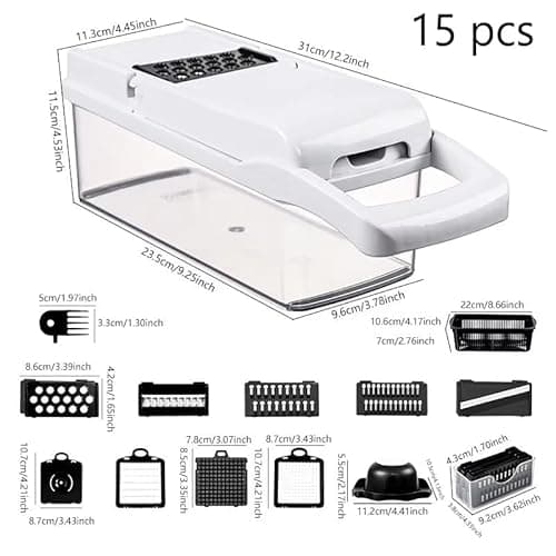 LSLCQW Vegetable Chopper: 10 in 1 Food Chopper - Onion Vegetable Slicer Cutter Dicer, Veggie Cutter with Container, 7 Blades, Kitchen Gadgets for Carrot Salad Garlic Potato Slicer (Black/White) - Thumbnail 2