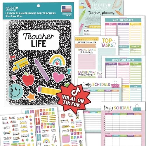 Hadley Designs Teacher Planner 2026-2027 – Undated Teacher Planners, Homeschool Lesson Planner Book For Teachers Must Haves, Lesson Plan Book For Teachers Classroom Supplies & Appreciation Gifts - Image 1