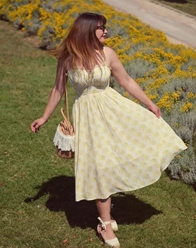 Scarlet Darkness Floral Dress for Women 2026 Spring Yellow Dresses Cottagecore Long Flowy Sundress Yellow M - Thumbnail 5
