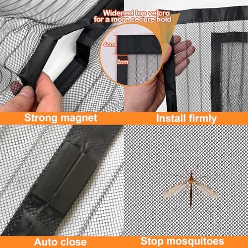 Magnetic Screen Door, Fit Door Size 32" x 80", Self Sealing Magnets,35.4 x 82.7In Screen Door,Keep Bugs Out,for Sliding Door, Front Doors(Black, 32 x 80 inches) - Thumbnail 4