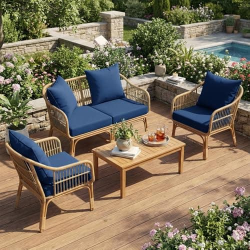 L’AGRATY Outdoor Chair Cushions for Patio Furniture：24" x 24" Deep Seat Cushions with Backrest for Couch Sofa Chair - Waterproof Fade-Resistant Patio Cushion (Set of 1,Navy Blue) - Thumbnail 2