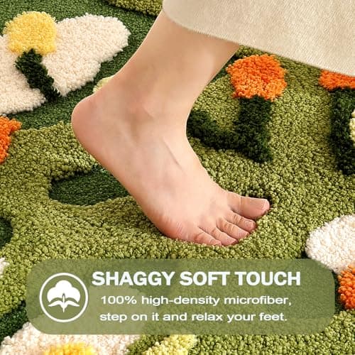 PTAEXCEL Cute Bath Mat, Moss Rug Soft Green Bathroom Rug, Non Slip Bath Mat Super Absorbent, Floral Nature Bathtub Mat Washable for Shower Bathroom Floor (The Reed, 32" x 20") - Thumbnail 3