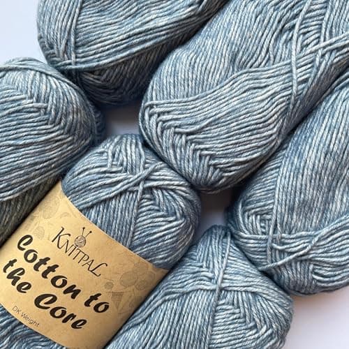 Cotton to The Core Cotton Yarn for Crocheting, 6-Pack (852 Yds / 300G), Free Patterns, Beginners Friendly - Soft Baby Yarn for Knitting - 3 DK Light Worsted Weight - Ocean Blue - Image 1