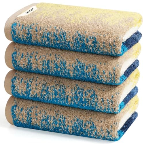 SEMAXE Coastal Ombre Hand Towels for Bathroom, 4-Pack Cotton Hand Towels with Hanging Loop, Soft & Absorbent, Quick Dry, Coastal Bathroom Decor Use, Easy Care