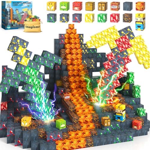 100PCS Magnetic Blocks - Build Mine Magnet World Mine Adventure Set Dinosaur Toys, Creative Jurassic Kids Games for 3-5 5-7 8-12 Boys, Sensory STEM Outdoor Toys for Boys & Girls Birthday Gifts