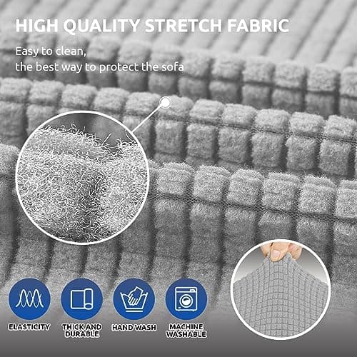KEKUOU Stretch Loveseat Sofa Cover Slipcover,Couch Covers for 2 Cushion Couch Sofa (55"-78") Furniture Protector Sofa with Elastic Bottom for Kids,Dog. Jacquard Small Checked (Medium,Silver) - Thumbnail 5