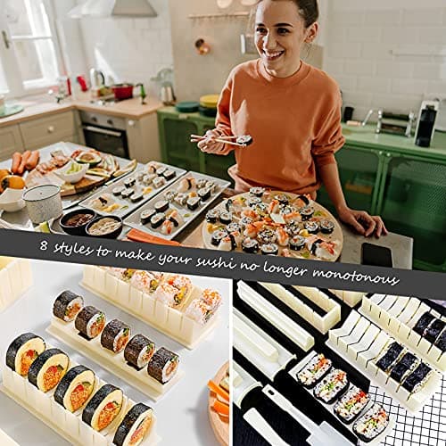 HI NINGER Sushi Making Kit Deluxe Edition Heart Sushi Mold Press with 8 Sushi Rice Roll Mold Shapes 1 Fork 1 Spatula 1 Sushi Knife, Complete Sushi Maker Kit 12PCS DIY Home Sushi Tool - Thumbnail 6