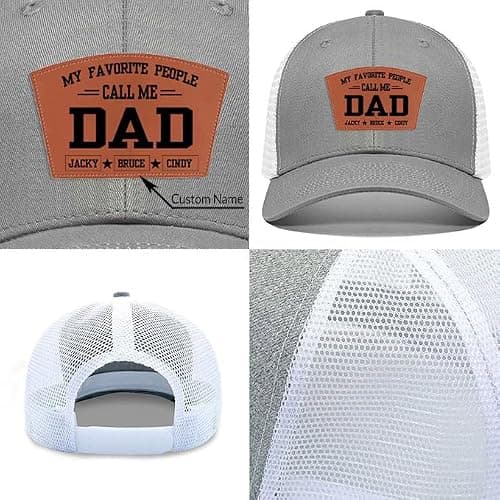 Custom Dad Hat Gifts for Men Christmas Father's Day Birthday Adjustable Carve Leather Pattern Baseball Cap Trucker Hat - Thumbnail 2