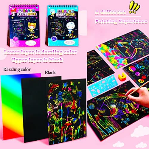 JUNQIU Scratch Paper Art for Kids, 2 Pack Bulk Rainbow Scratch Paper Crafts Toys for 3 4 5 6 7 8 9 10 Years Old Girls Kids Birthday Gifts - Thumbnail 3