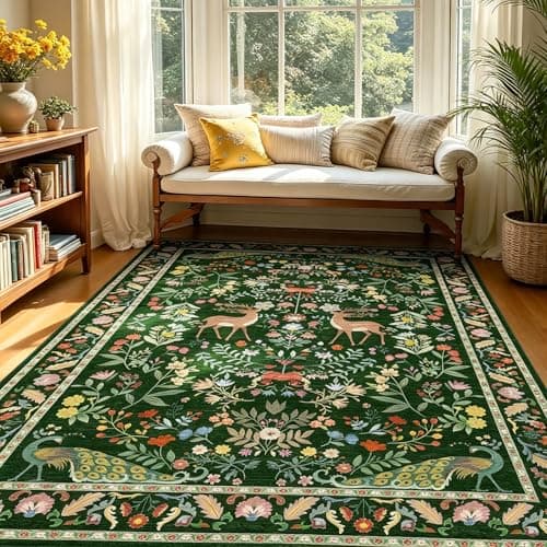 Lunasun Green 5x7 Area Rug for Living Room - Cottage Core Rug for Bedroom, Dining Room, Kids Playroom, Home Office, Floral Washable Non Slip Floor Décor - Thumbnail 4