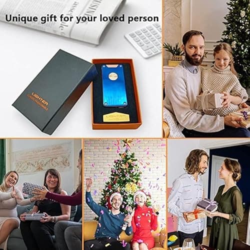 RSBYE Electric Lighter,Dual Arc Plasma Lighter with LED Battery Indicator, Rechargeable Windproof Flameless Electric Lighters with Gift Box(Blue) - Thumbnail 6