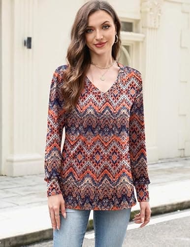 Misakia Going Out Tops for Women Trendy 2025 Dressy Casual V Neck Loose Fit Long Sleeve Buttons Flowy Soft Tunic Tops Shirts Fall Winter Outfits for Women 2025 Ladies Tops - Thumbnail 2