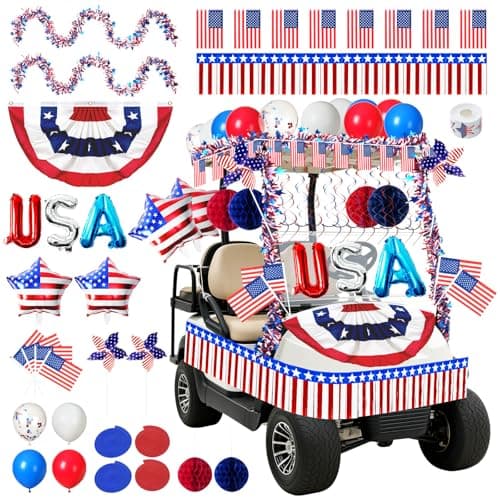 Mythcloud 4th of July Decorations, 46 Pcs Patriotic Parade Decor Kit for Golf Cart, Bikes, Boats and Floats, Red White Blue USA 250th Anniversary Decorations
