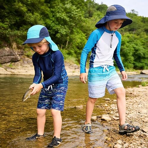 westwolf Boy Swim Trunks with Compression Liner Youth Funny Blue Fish Beach Bathing Suits Boy Size 8 9 Summer Swimming Shorts Boys Blue Quick Dry Surfing Swimming Suits 8 9 Years Old - Thumbnail 2