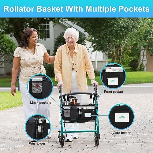 Rollator Basket, supregear Rollator Walker Bag w/Cup Holder, Foldable Rolling Walker Waterproof Storage Pouch with Big Capacity & Never Tipping Over, Easy to Use Rollator Accessories for Seniors - Thumbnail 6