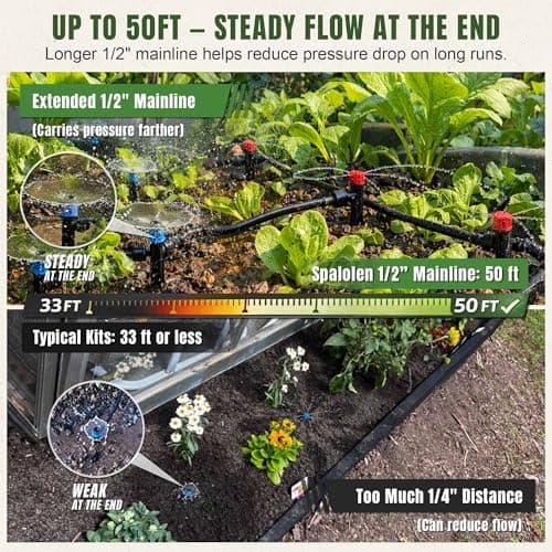 Spalolen Drip Irrigation System Push-to-Connect Garden Watering System Kit for Raised Beds, Expandable DIY Drip Irrigation Kit with 1/2" & 1/4" Tubing, Adjustable Emitters, Leak-Proof Connectors - Thumbnail 4