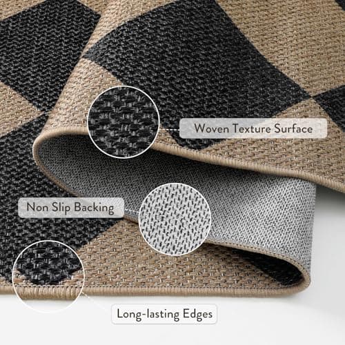 Lahome Colette Checkered Easy Jute Entry Rug, 3x5 Black Outdoor Patio Rug for Living Room Farmhouse Neutral Carpet, Washable Non Slip Indoor Door Mat Diamond Carpet for Front Door Deck Camping - Thumbnail 5