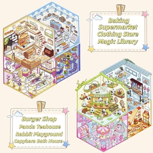 20 Sets DIY 3D House Stickers Scene Collection Book for Kids Adults, with Tweezers Make Your Own Shop House Stickers Therapy for Adult Relief Stress - Thumbnail 6