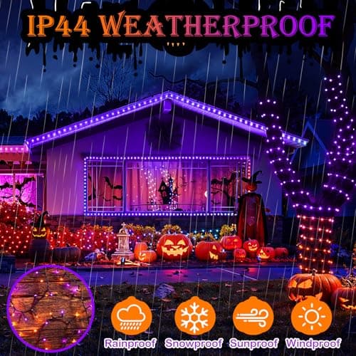 Decute Halloween String Lights Outdoor Indoor Waterproof 300LED 105FT UL Certified with End-to-End Plug 8 Modes, Decoration Lights for Christmas Tree Patio Garden Wedding Party Orange Purple - Thumbnail 4