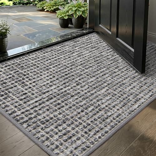 Color&Geometry Thin Indoor Door Mat 17"x30", Dirt & Moisture Trapping, Non-Slip Rubber Backing, Low Profile Inside Doormat for Home Entrance, Entryway, Patio & Porch,Stone Gray