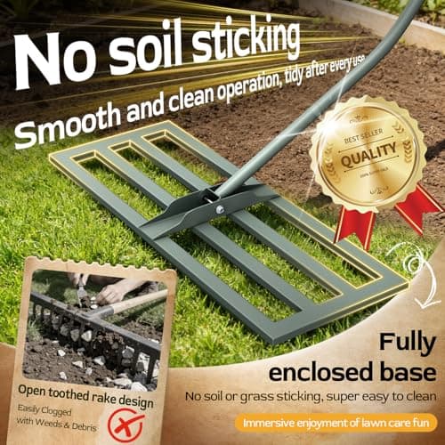 HamRoRung Lawn Leveling Rake -31.5''x11.8'' Heavy Duty Leveling Rake, Ergonomic Handle, Professional Ground Leveler for Yard, Soil, Grading, Gravel, Seeding, Do Not Hurt Turf, Save Effort - Thumbnail 4
