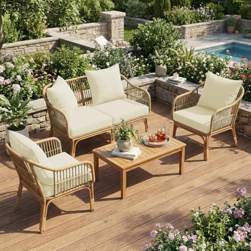 L’AGRATY Outdoor Chair Cushions for Patio Furniture：24" x 24" Deep Seat Cushions with Backrest for Couch Sofa Chair - Waterproof Fade-Resistant Patio Cushion (Set of 4,Ivory) - Thumbnail 2