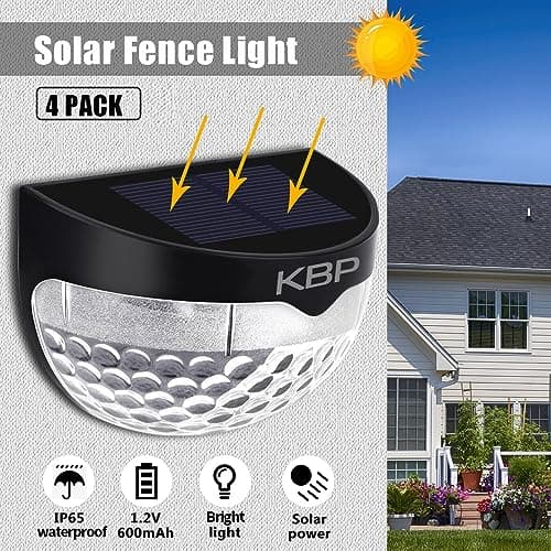 KBP Solar Fence Lights Outdoor Decorative Garden Lights Waterproof Wall Lights for Patio, Yard, Stairway (Black) - Thumbnail 2