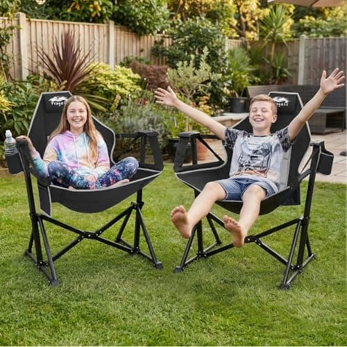 Fragess Portable Hammock Camping Chair with Adjustable Back, Folding Hammock Chair Supports 330lbs, Camping Swing Chair for Adults, Camping Hammock Chair for Lawn, Concerts, Backyard, Stargazer-Black - Thumbnail 2