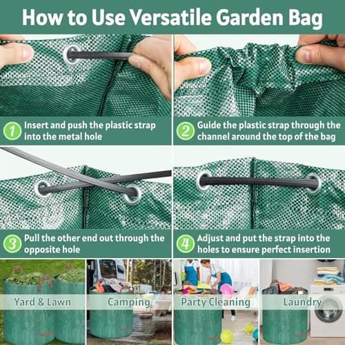 Jesosia Garden Rake for Leaves with Leaf Bag & Gloves - 65 Inch Adjustable 25 Tines Metal Rake Set with 72 Gallon Reusable Yard Waste Bags for Gardening Lawns Outdoor Camping Shrub Grass Bush - Thumbnail 6