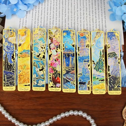 Kinsound Metal Bookmarks with Tassel, Golden Van Gogh Monet Oil Painting Theme Cute Hollow Book Markers for Reading Women, Teachers, Students, Reading Accessories Gifts for Book Lovers (Style B(8PCS)) - Image 1