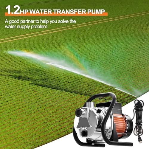 SHANGDA Water Transfer Pump 110V Shallow Well Pump 1.6HP 1800GPH Electric Portable Garden Pressure Booster Pumps for Sprinkler Irrigation Lawn with Adapters, Orange - Thumbnail 2