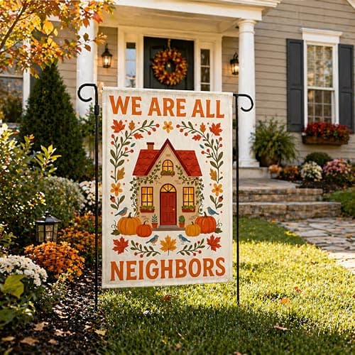 Fall Decor - We Are All Neighbors Garden Flag | Fall Thanksgiving Party Favors Supplies Decor for Outdoor Outside - Inclusivity Diversity Love Thy Neighbor Banner for Garden Porch Patio Lawn Yard - Thumbnail 5