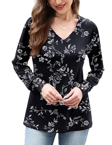 Misakia Womens Tops Dressy Casual 2025 Trendy V Neck Loose Long Sleeve Shirts Buttons Flowy Tunic Top Soft Blouses Shirts Business Fall Winter Tops Clothes Ladies Tops - Image 1