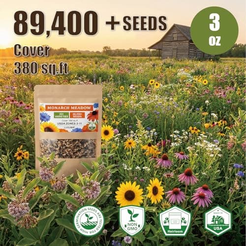 Wildflower Seeds Mix (3oz) - 89.400+Seeds - Non-GMO Milkweed Seeds for Monarch Butterflies - 25+Varieties Annual & Perennial Wildflowers Mix - Bulk Flower Seeds for Pollinator Gardens - Thumbnail 4