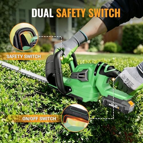 WORKPROX 20V Cordless Hedge Trimmer with 180° Rotatable Handle, 18'' Dual-Action Blade & 2.0Ah Battery, 5/8" Cutting Capacity, Safety Lock, Lightweight Shrub Trimmer for Garden Yard - Thumbnail 4