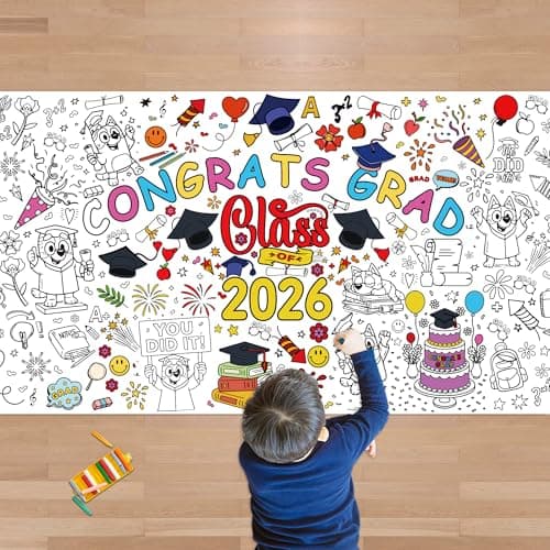 JXSDWANG Graduation Giant Coloring Tablecloth,Kindergarten Graduation Gifts - 72x30 Inches, Paper Coloring Banner Games Activities Gifts Party Decorations for 5th Grade Preschool - Image 1