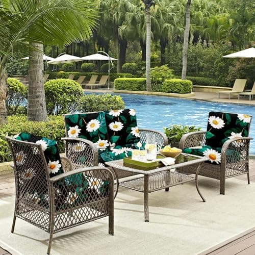 DREAHOTEXTIL 8Pcs Outdoor Cushion Covers, Patio Cushion Covers,Stretch Elastic Slipcovers, Replacement Washable & Reusable Furniture Protector for Patio Couch (Daisy,Cover Only) - Thumbnail 5