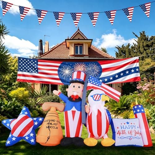 GIFTFIND 10.7FT Long 4th of July Inflatables Outdoor Decorations, Patriotic Independence Day Inflatable Uncle Sam Combo, Built in LED Lights Holiday Blow Up for Party Garden Yard Lawn Decor - Thumbnail 2