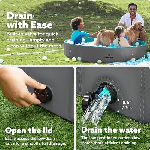 SLOOSH Foldable Dog Kiddie Pool - Portable Hard Plastic Doggie Swimming Pool, Anti-Slip Collapsible Pets Bath Tub Suitable for Kids Toddler Indoor Outdoor Backyard Use (Gray, 63" x 12") - Thumbnail 2