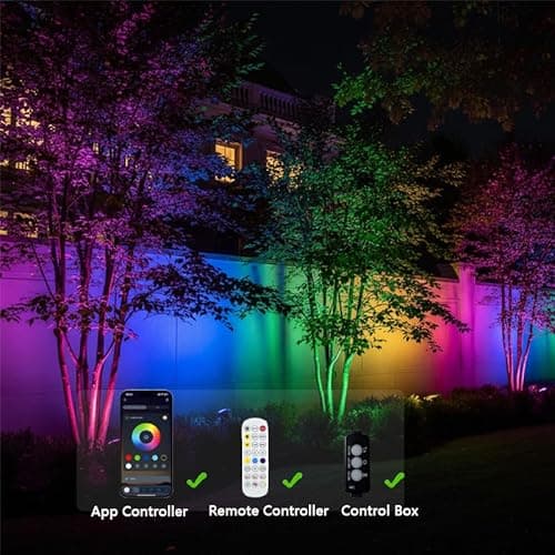 AurNyvaMay Smart Landscape Spotlights, Low Voltage IP67 Waterproof Outdoor Spot Lights Compatible with APP/Remote Control Color Changing Lights for Yard Garden Pathway Lawn Tree Festival 6 Pack - Thumbnail 3
