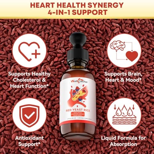 Wellcatcher Red Yeast Rice with CoQ10 Drops: Organic Red Yeast Rice Extract Liquid 2400mg Support Cholesterol & Heart Health for Men Women with Omega-3 Inositol, Blood Orange Flavor Vegan Sugar Free - Thumbnail 3