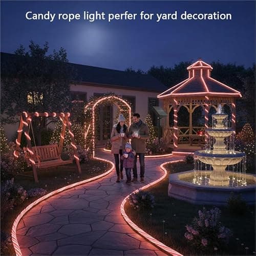 AurNyvaMay Candy Cane Solar Rope Lights 33Ft 100 LED Rope Lights for Outside 8 Modes White Fairy Light Solar Outdoor for Patio Fence Party Garden Yard Home Holiday Tree Decoration Candy Color - Thumbnail 4
